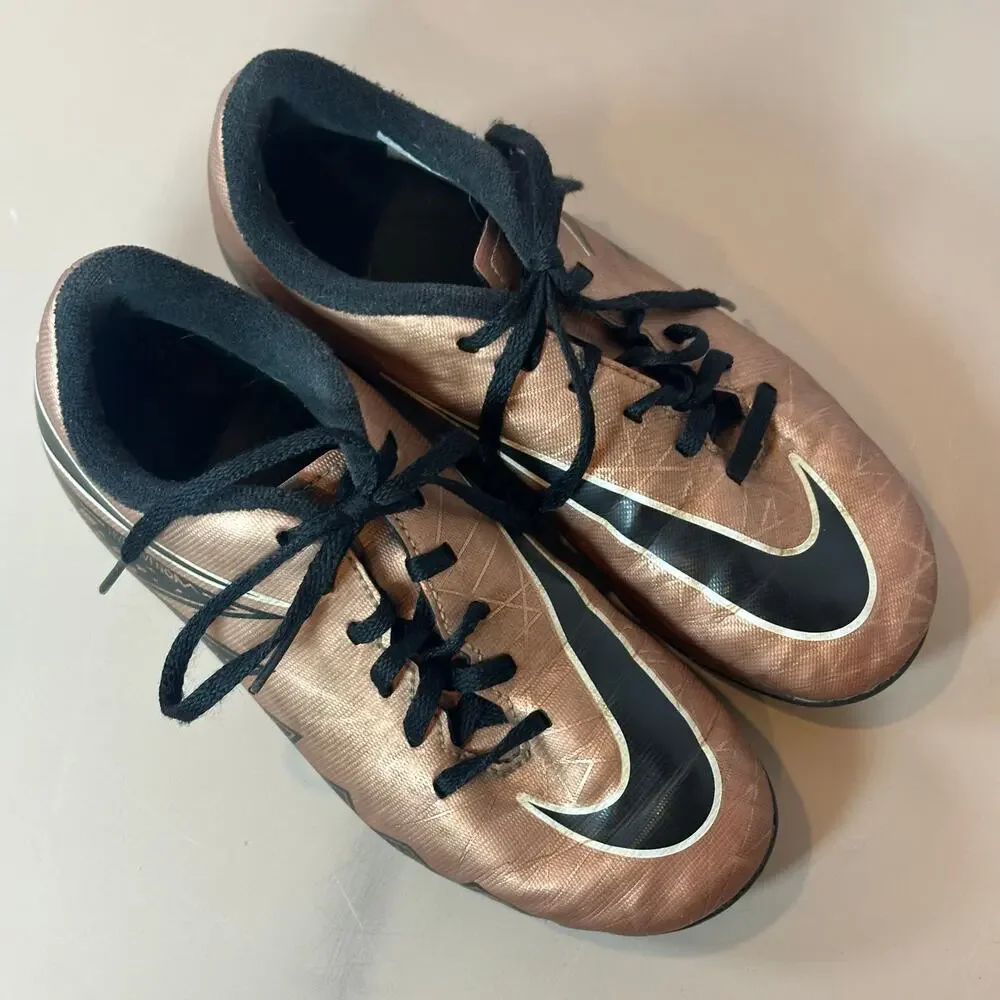 Nike Soccer Cleats Hypervenom Phade 2 FG-R GS Metallic Brown Gold Black Size 1.5